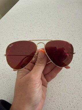 Ray-Ban Gold Aviator Sunglasses with Burgundy Lenses